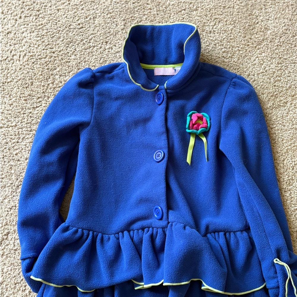 Kids Headquarters Blue and Pink Fleece Jacket with Peplum Hem